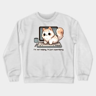 Cat Supervisor Overseeing Computer Work Crewneck Sweatshirt